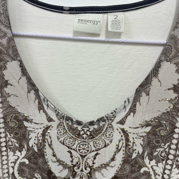 ZENERGY Elsie Beaded Paisley Top Chicos size 2 is US 12/L - Picture 8 of 10
